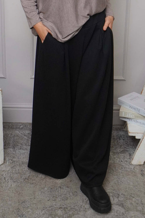 Trish Wide Leg Cotton Trousers Black - Image 3