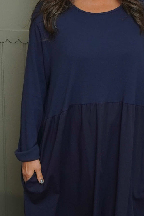 Tina Ribbed Detail Cotton Dress Navy - Image 3