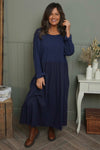 Tina Ribbed Detail Cotton Dress Navy