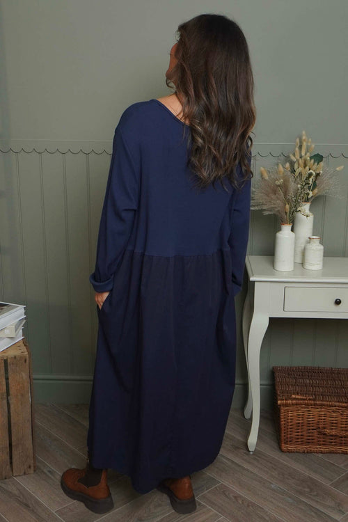 Tina Ribbed Detail Cotton Dress Navy - Image 4