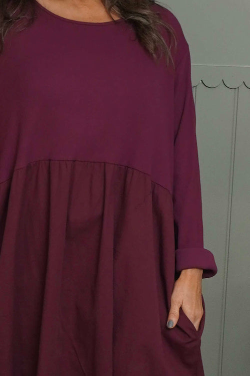 Tina Ribbed Detail Cotton Dress Burgundy - Image 3