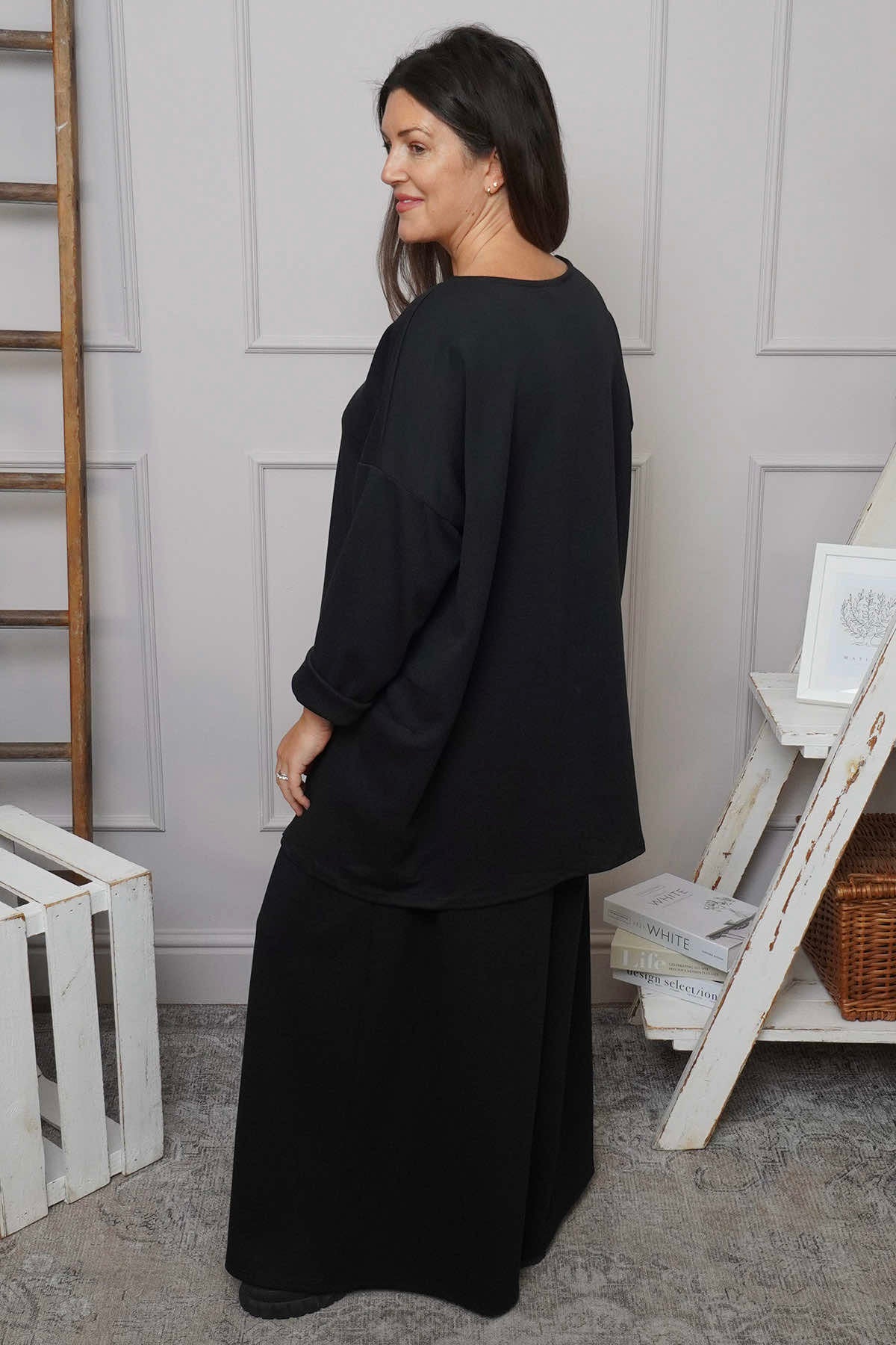 Charla Dipped Hem Cotton Top Black