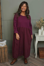 Tina Ribbed Detail Cotton Dress Burgundy Burgundy - Tina Ribbed Detail Cotton Dress Burgundy