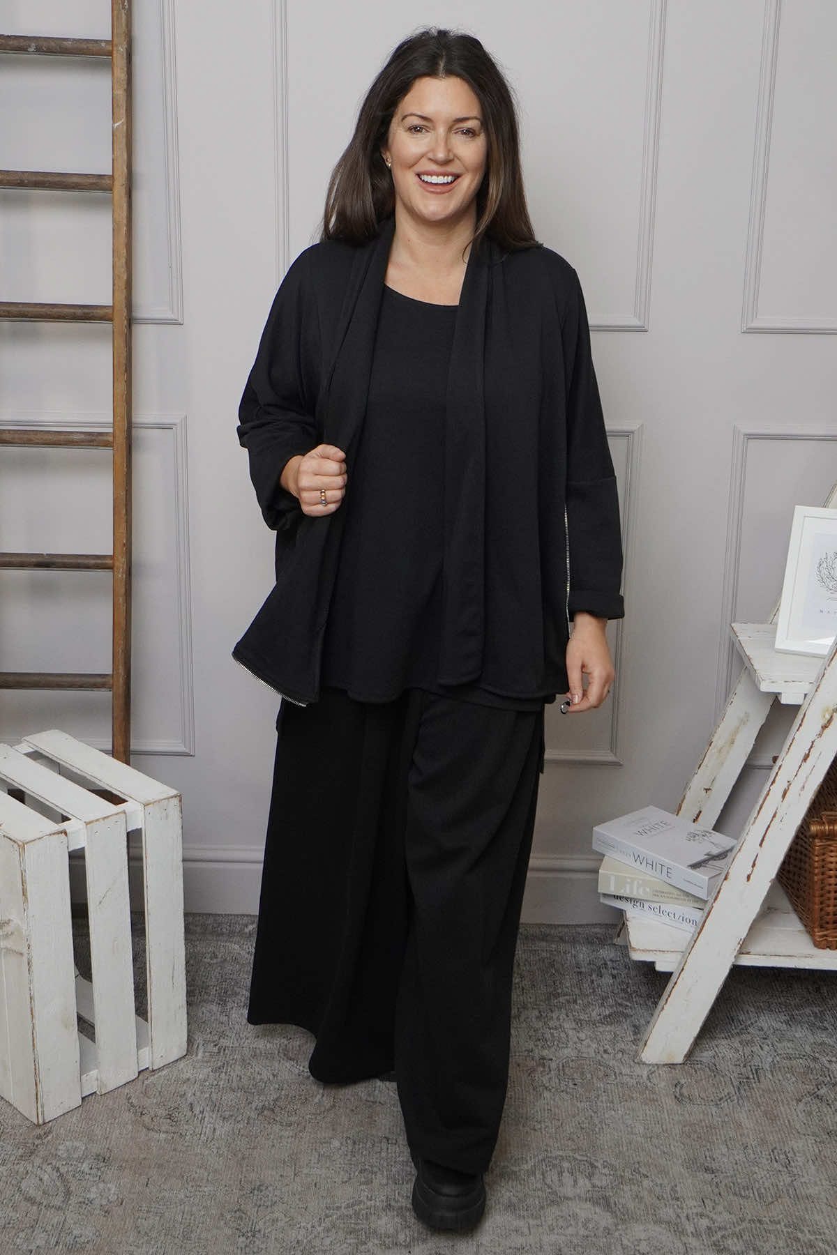 Trish Wide Leg Cotton Trousers Black