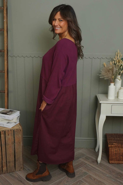 Tina Ribbed Detail Cotton Dress Burgundy - Image 4