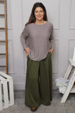 Trish Wide Leg Cotton Trousers Khaki Khaki - Trish Wide Leg Cotton Trousers Khaki