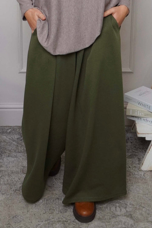 Trish Wide Leg Cotton Trousers Khaki - Image 3