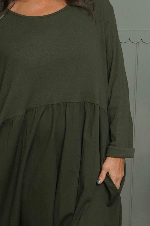 Tina Ribbed Detail Cotton Dress Khaki - Image 3