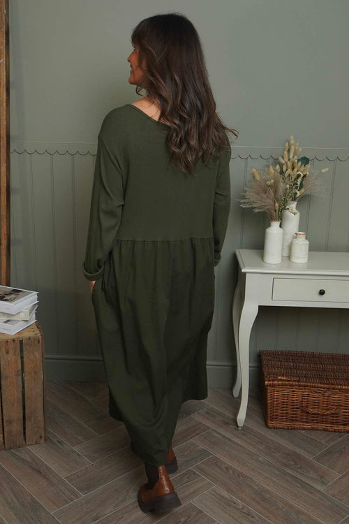 Tina Ribbed Detail Cotton Dress Khaki - Image 4
