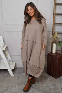 Edie Seam Detail Cotton Dress Mocha
