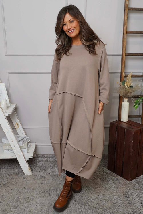 Edie Seam Detail Cotton Dress Mocha