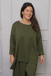 Charla Dipped Hem Cotton Top Khaki