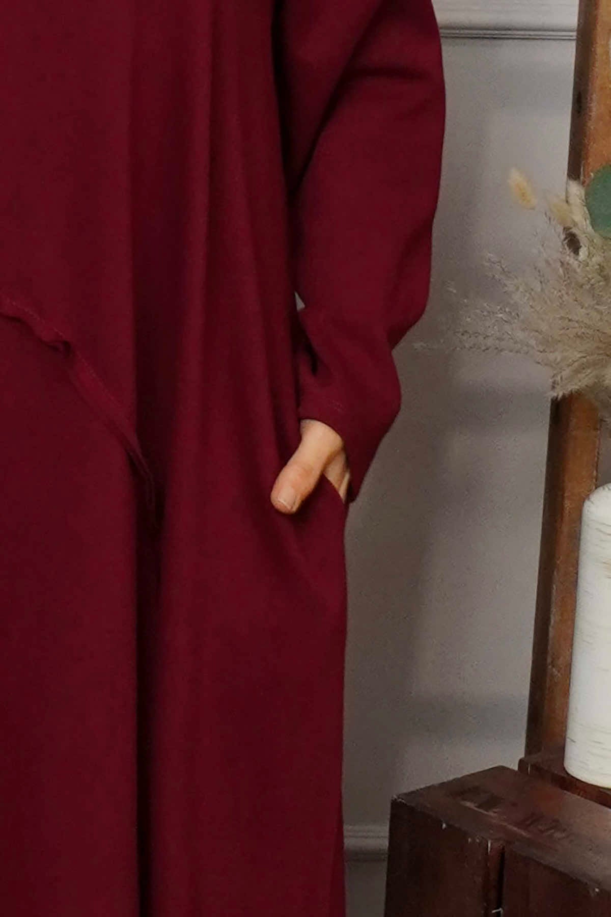 Edie Seam Detail Cotton Dress Wine