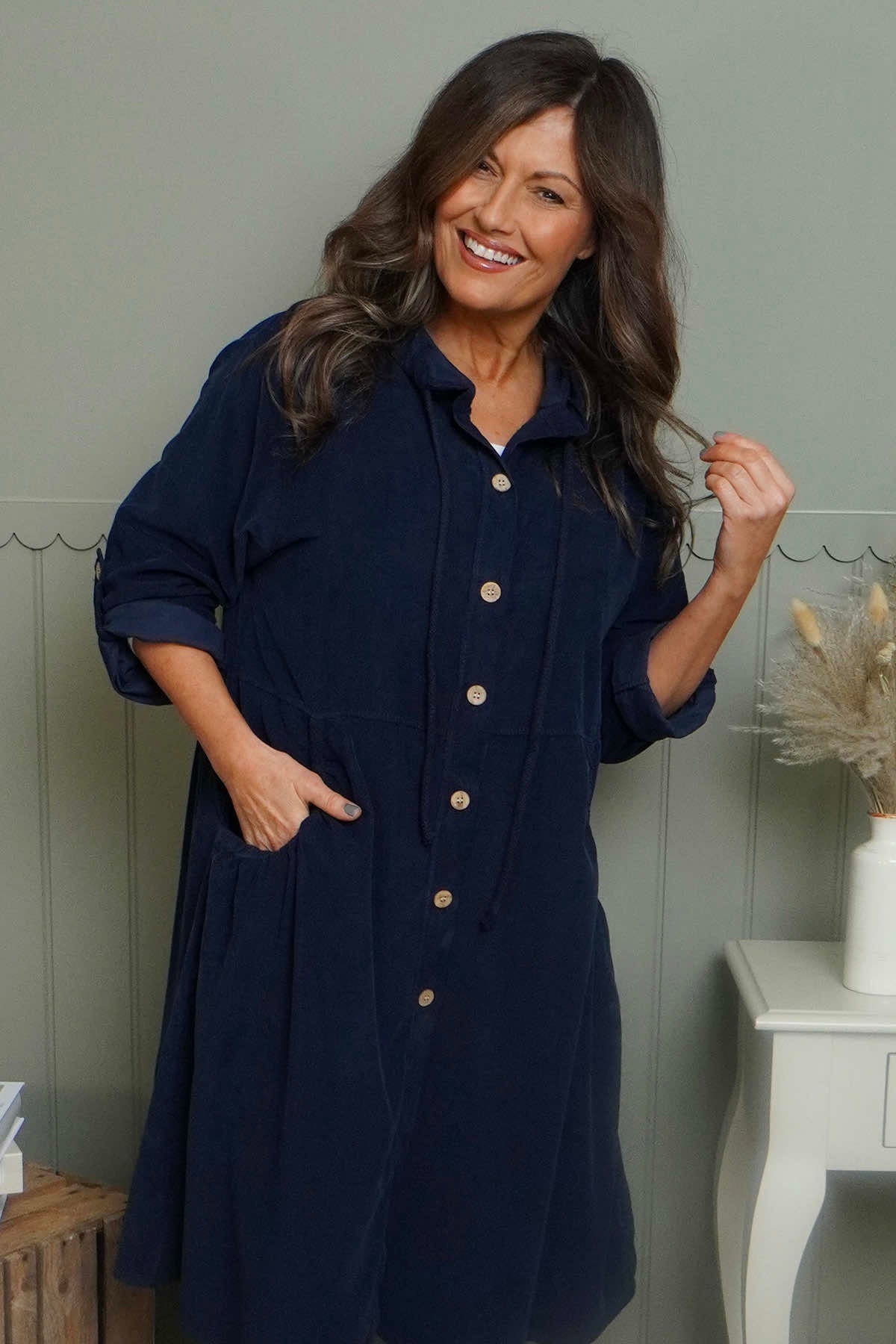 Sian Hooded Needlecord Jacket Navy