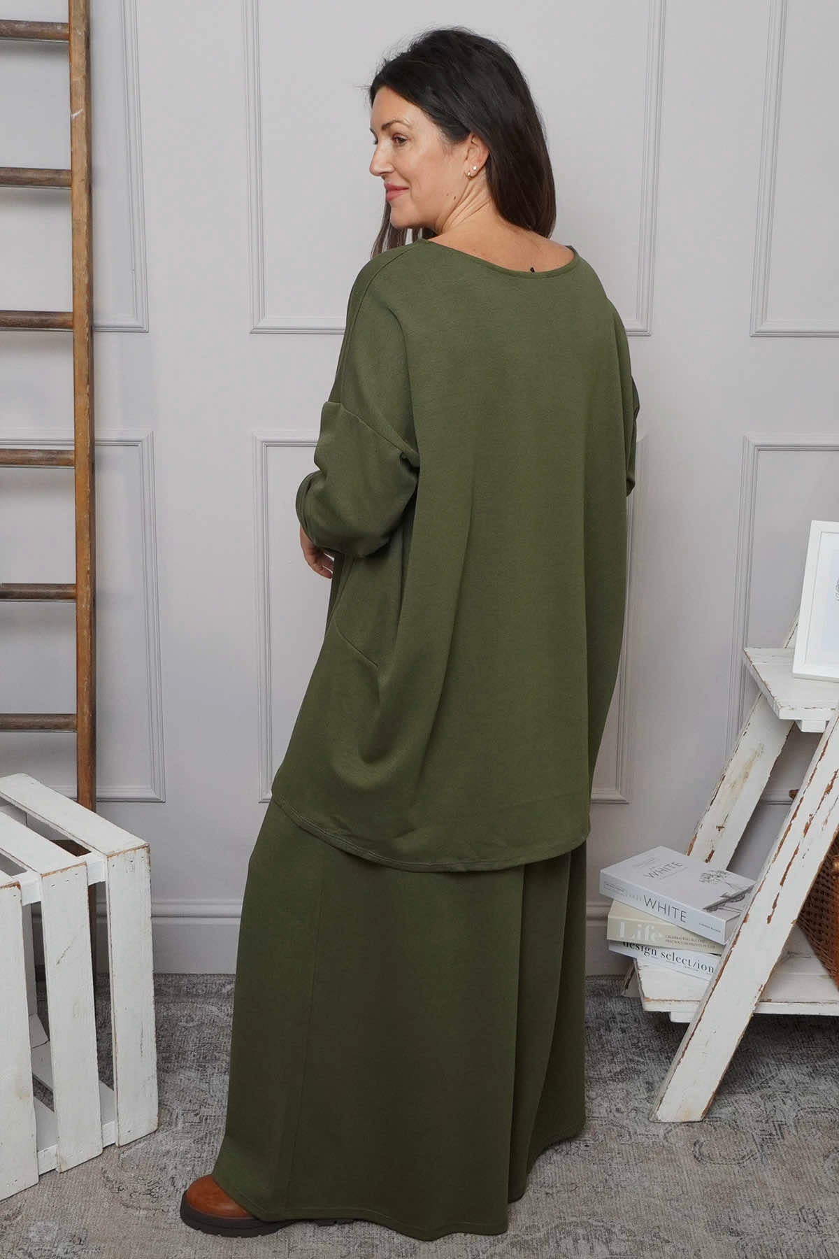 Charla Dipped Hem Cotton Top Khaki