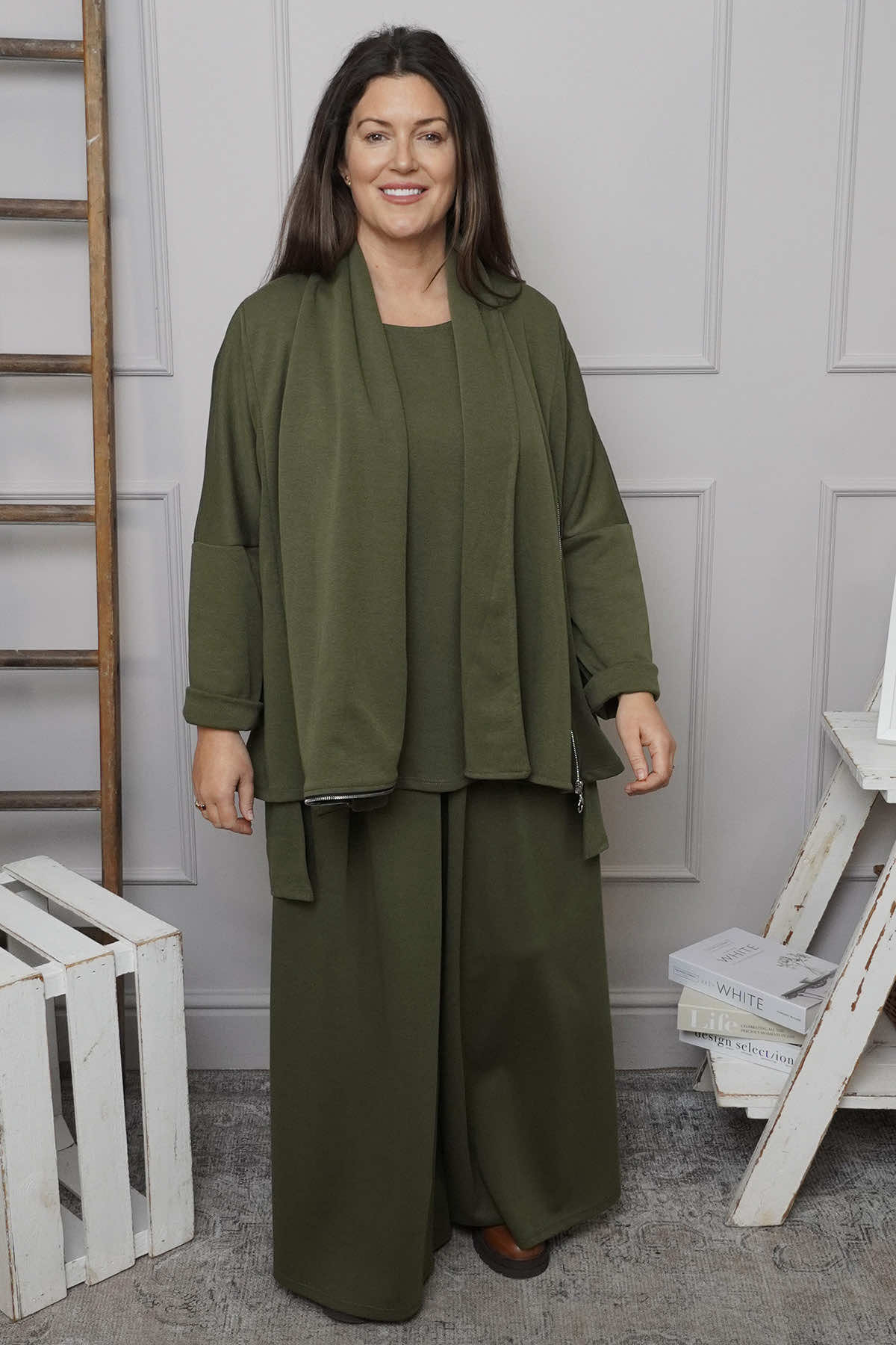 Charla Dipped Hem Cotton Top Khaki