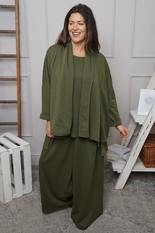 Charla Dipped Hem Cotton Top Khaki - Image 6