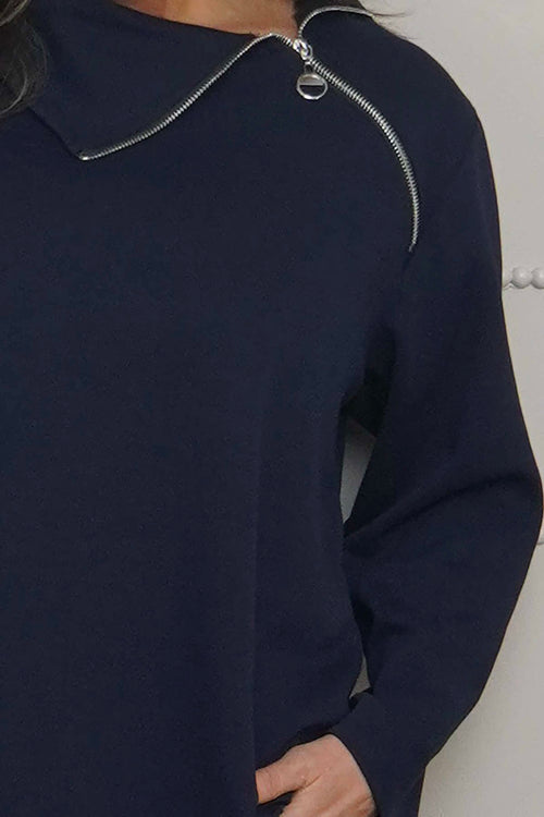 Shaye Zip Detail Cotton Top Navy - Image 3