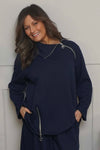 Shaye Zip Detail Cotton Top Navy