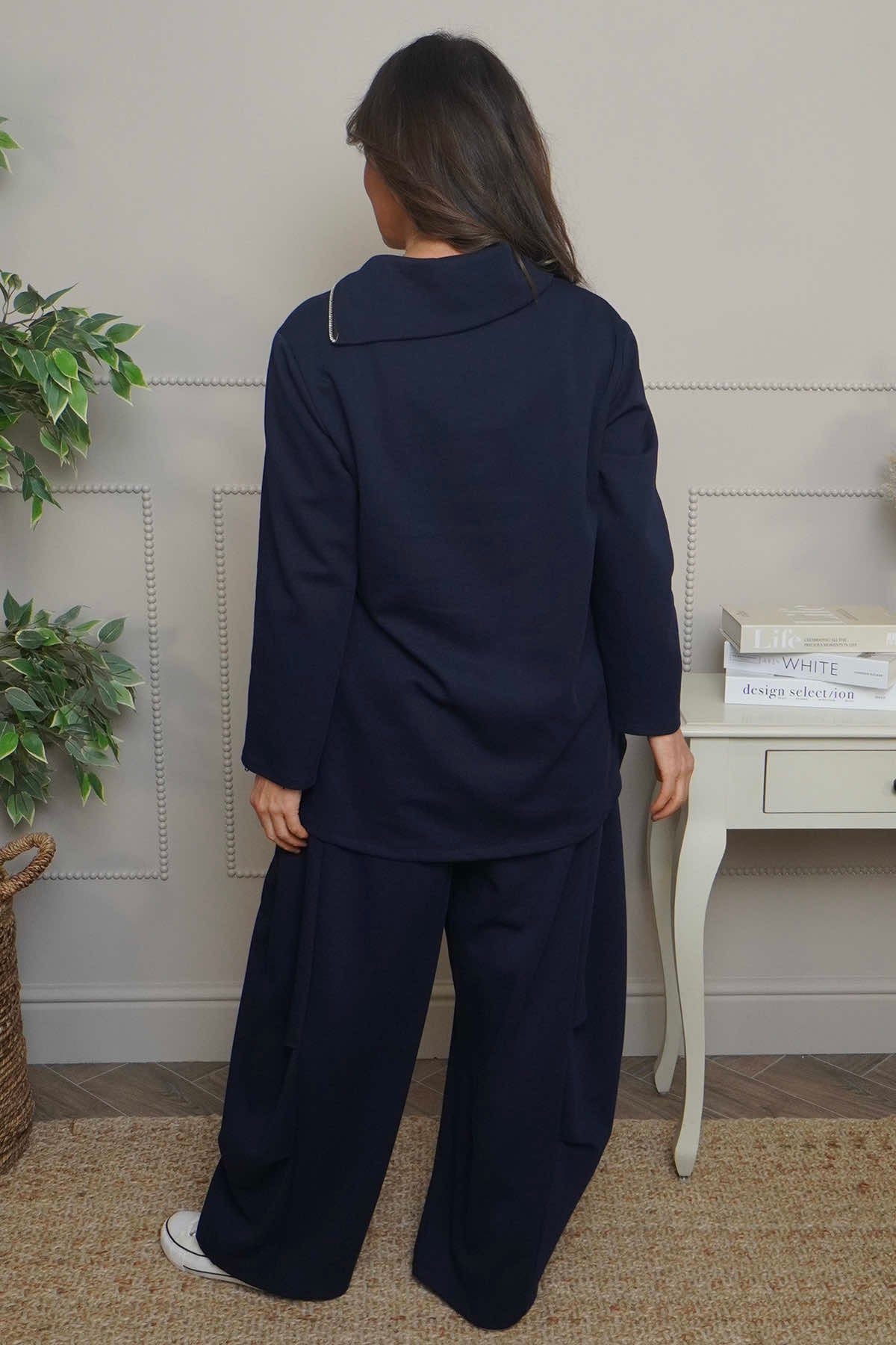 Shaye Zip Detail Cotton Top Navy