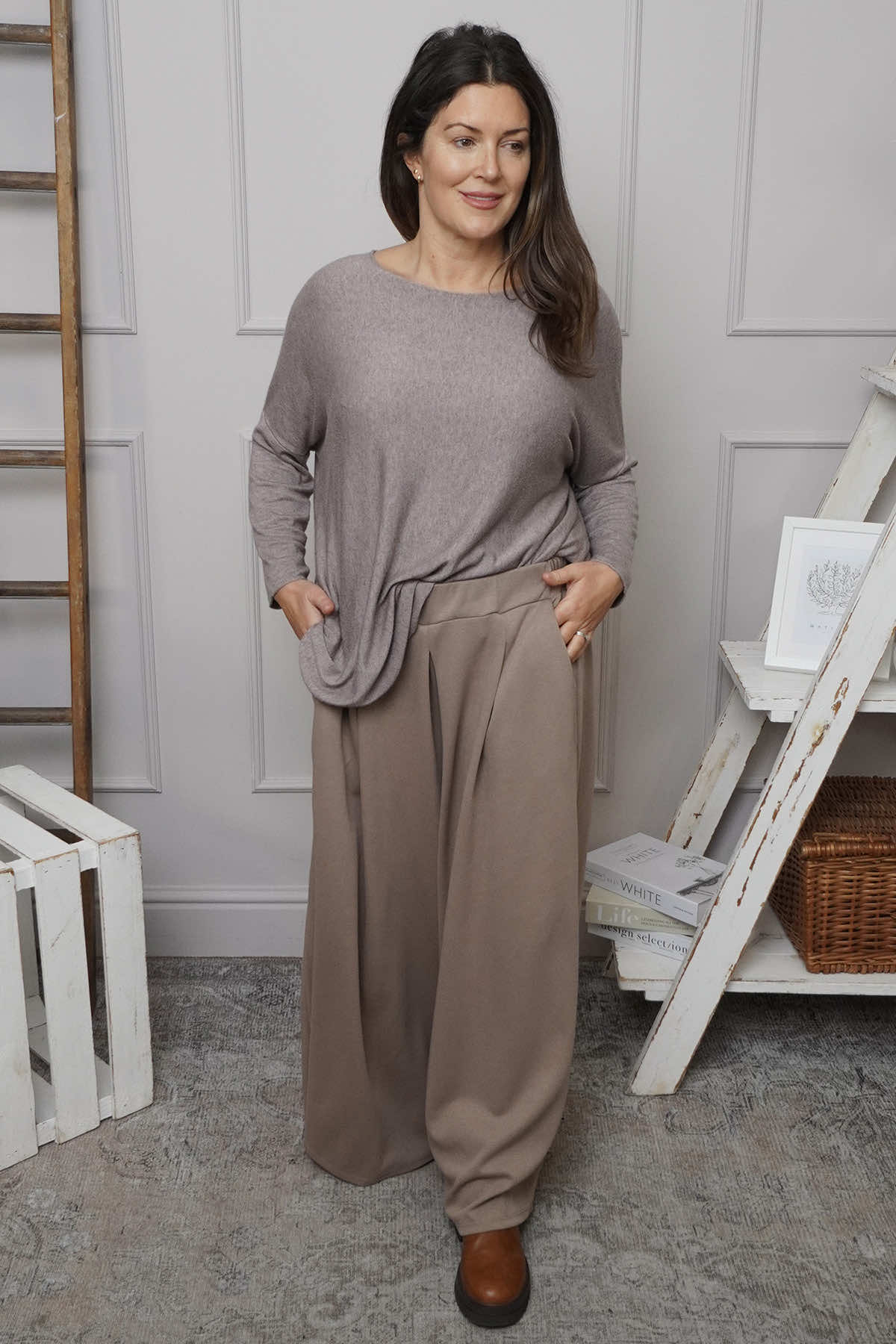 Trish Wide Leg Cotton Trousers Mocha