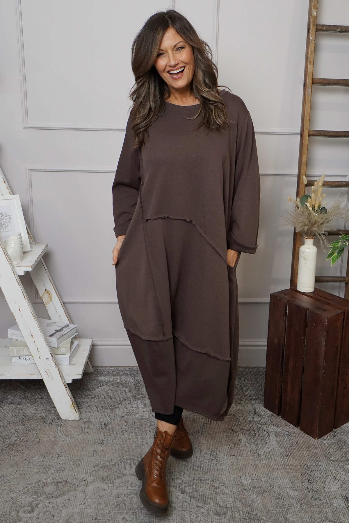 Edie Seam Detail Cotton Dress Cocoa