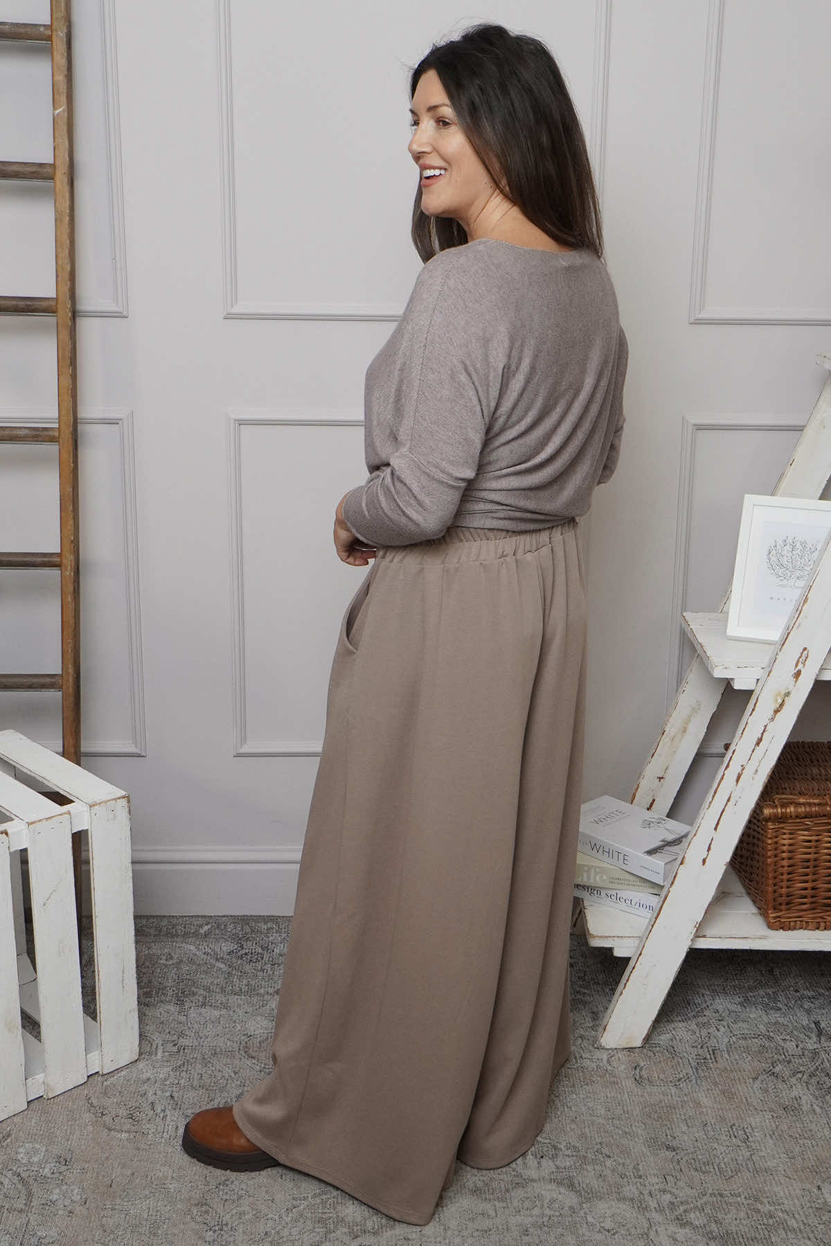Trish Wide Leg Cotton Trousers Mocha