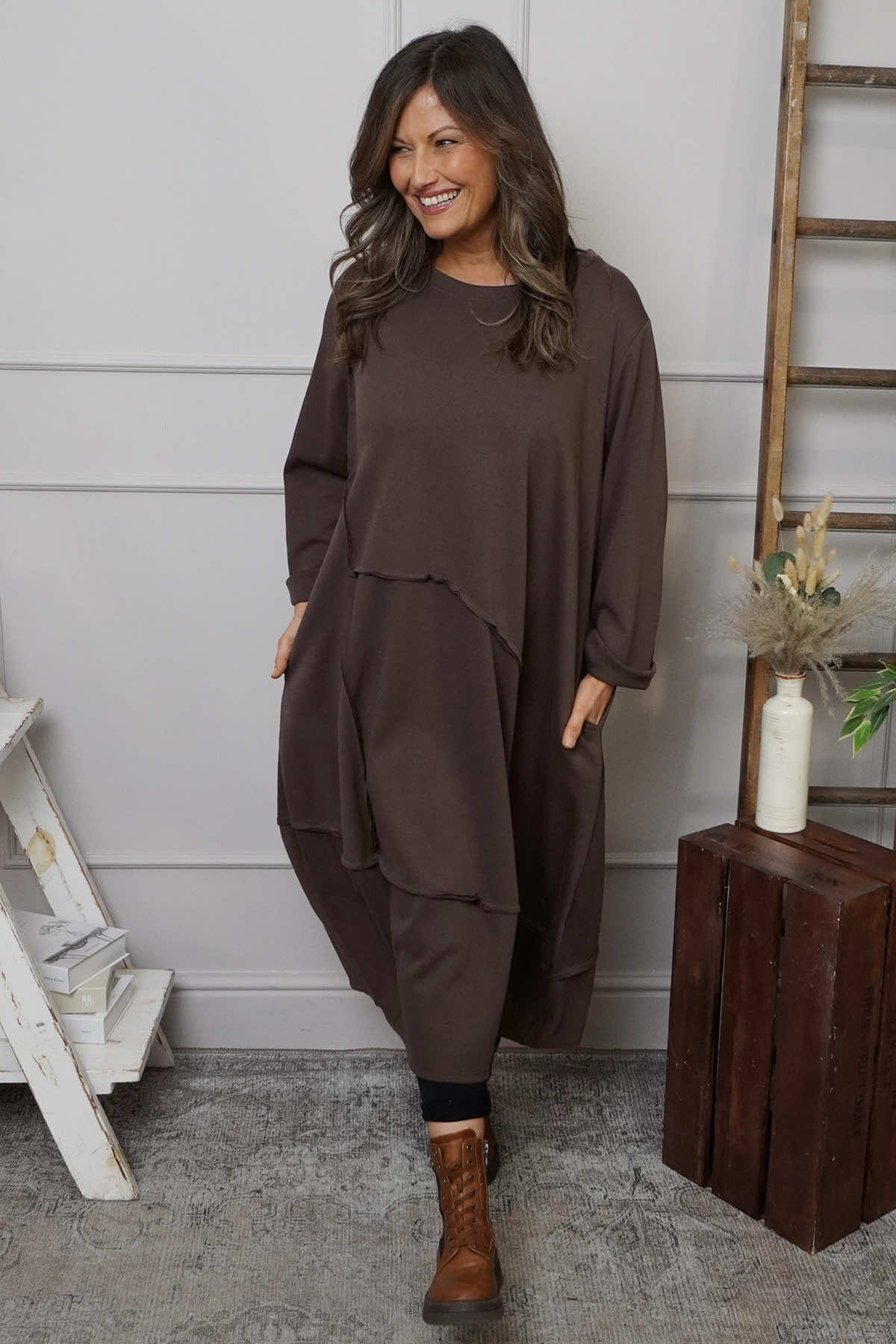 Edie Seam Detail Cotton Dress Cocoa