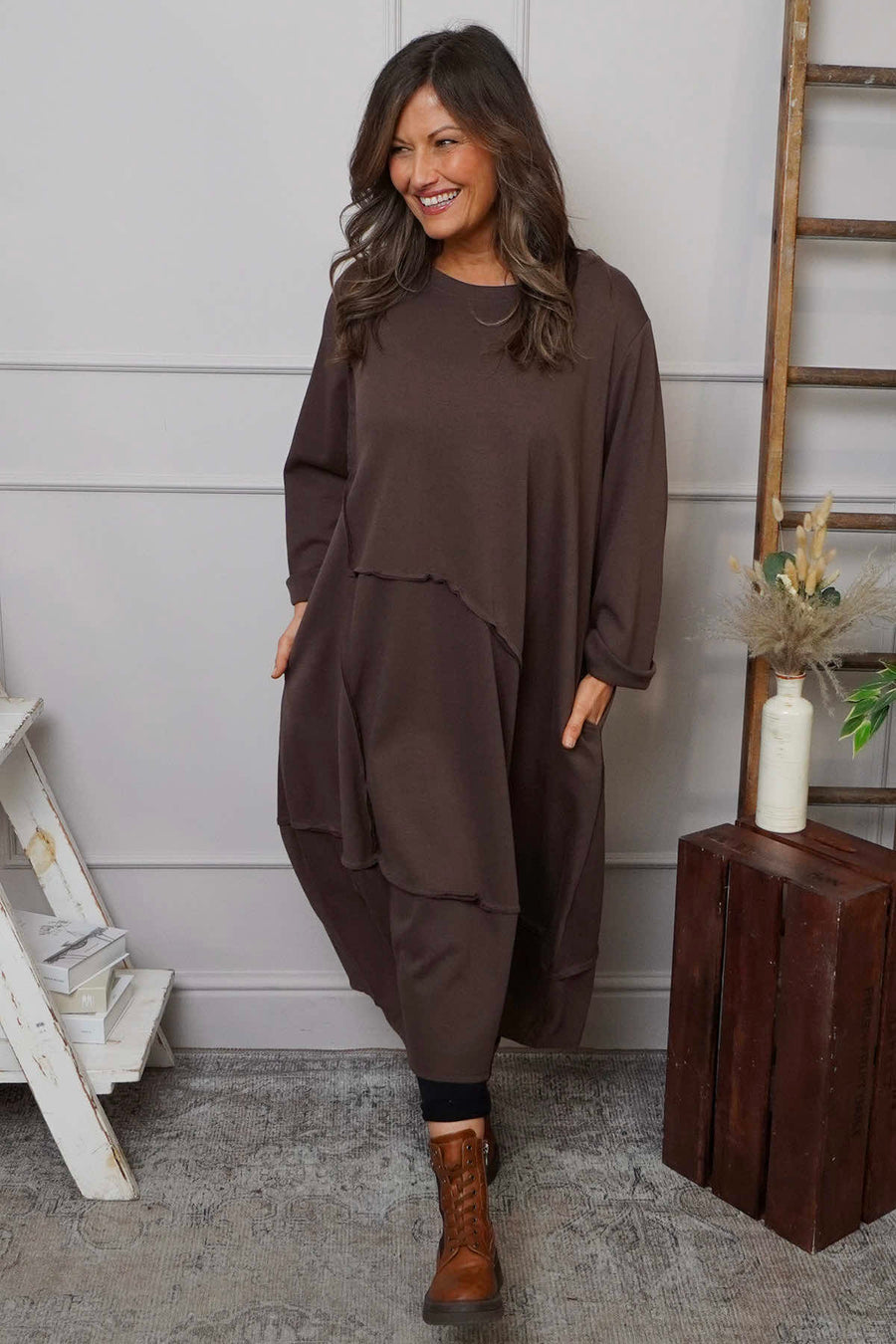 Edie Seam Detail Cotton Dress Cocoa