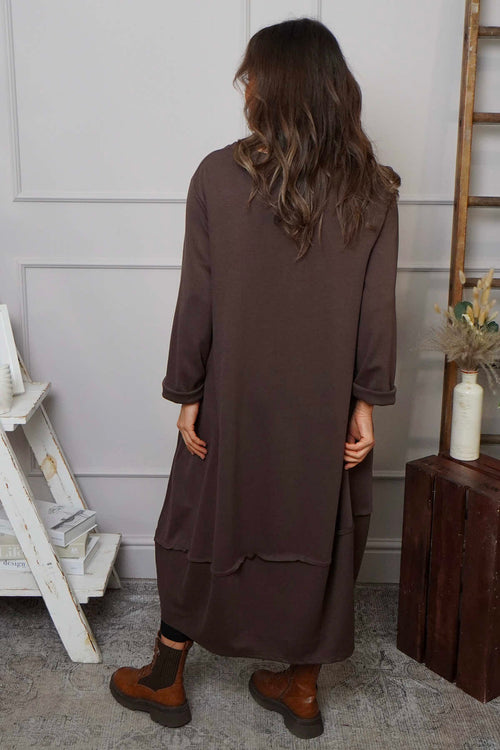 Edie Seam Detail Cotton Dress Cocoa - Image 4