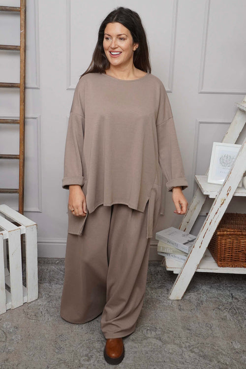 Charla Dipped Hem Cotton Top Mocha - Image 3