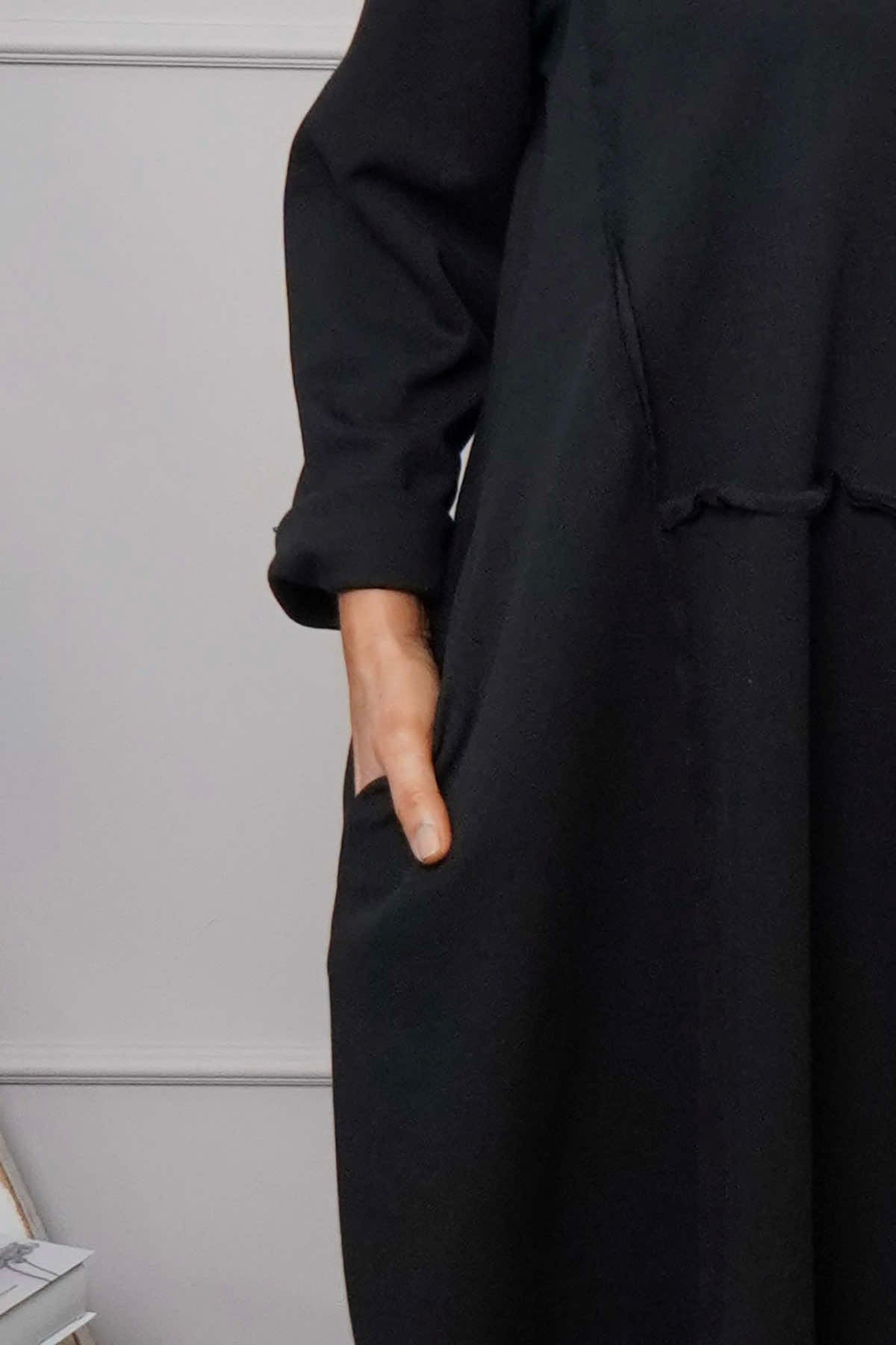 Edie Seam Detail Cotton Dress Black