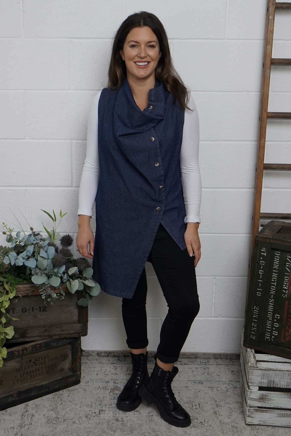Priya Denim Gilet Dark Denim
