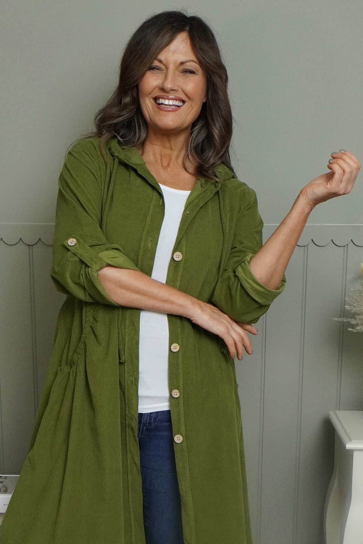 Sian Hooded Needlecord Jacket Olive