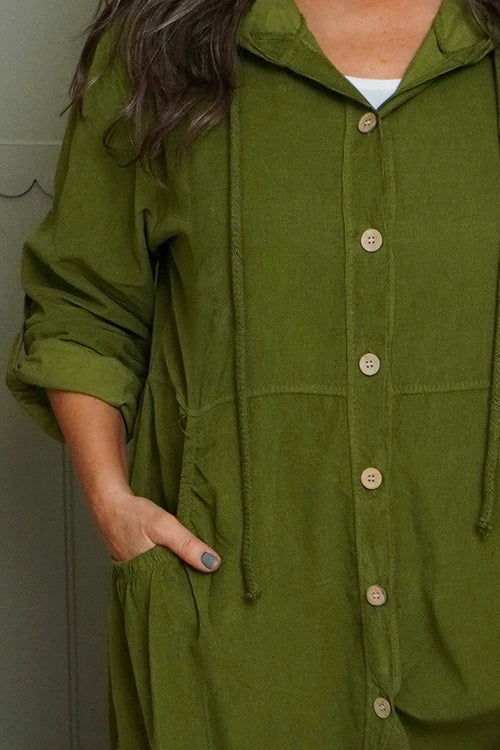 Sian Hooded Needlecord Jacket Olive - Image 3