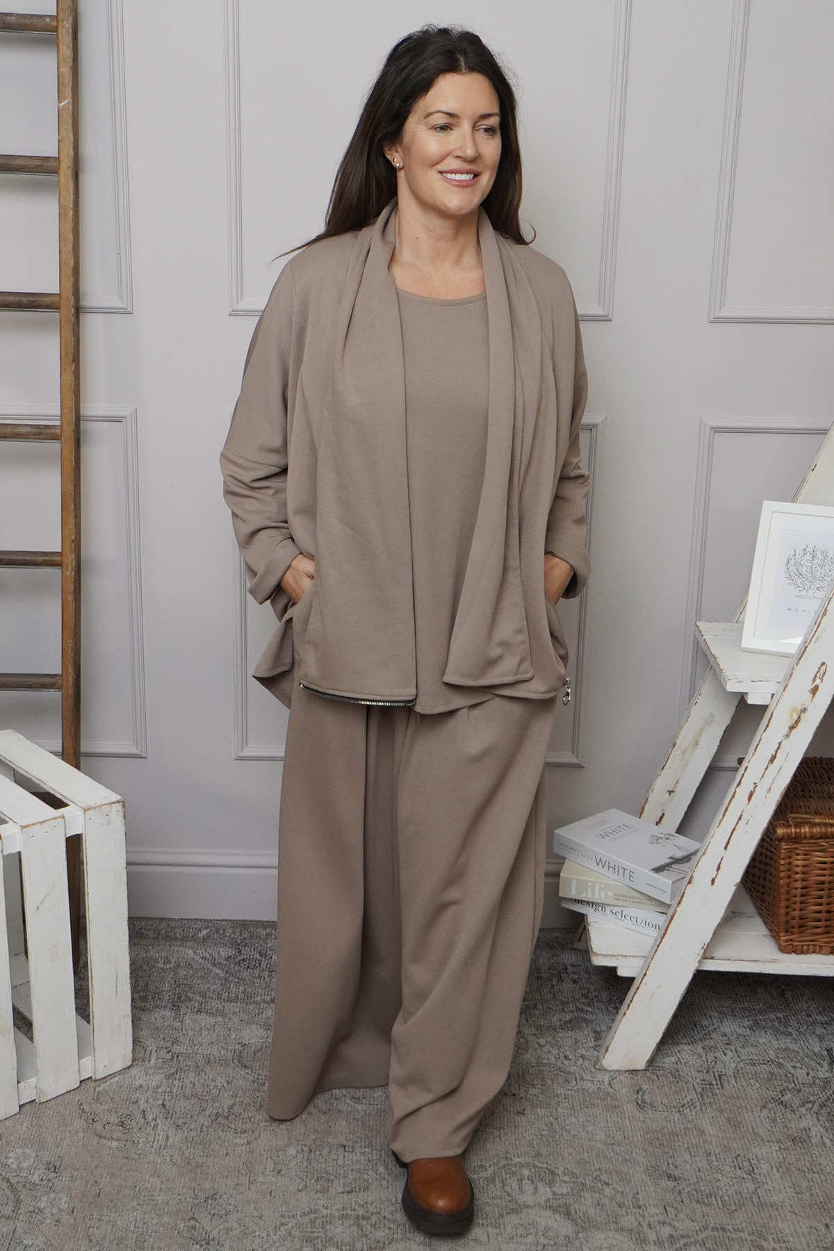 Trish Wide Leg Cotton Trousers Mocha