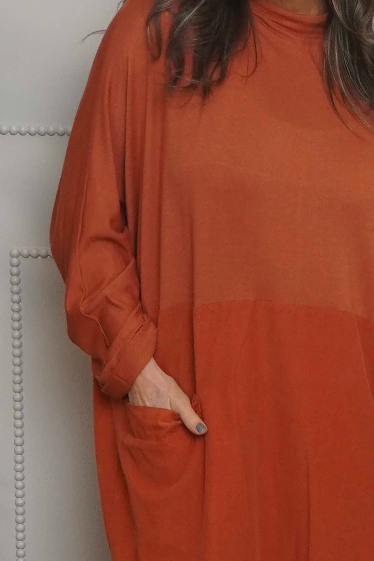 Libby Cowl Neck Cotton Dress Burnt Orange