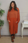 Libby Cowl Neck Cotton Dress Burnt Orange