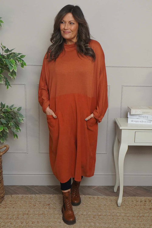 Libby Cowl Neck Cotton Dress Burnt Orange - Image 1