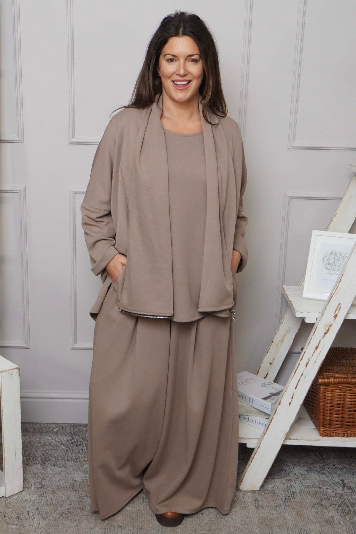 Charla Dipped Hem Cotton Top Mocha