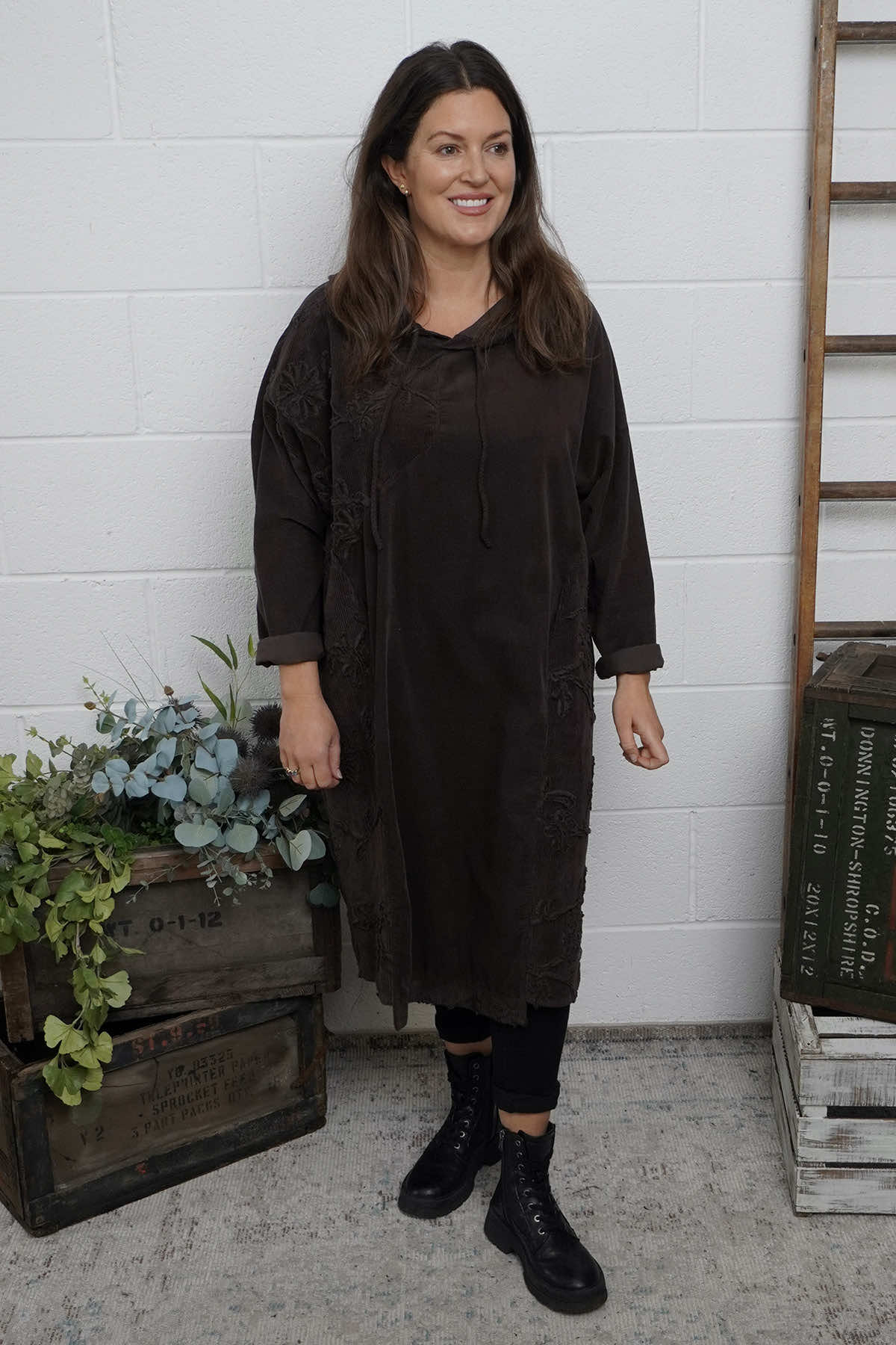 Devyn Hooded Needlecord Dress Cocoa