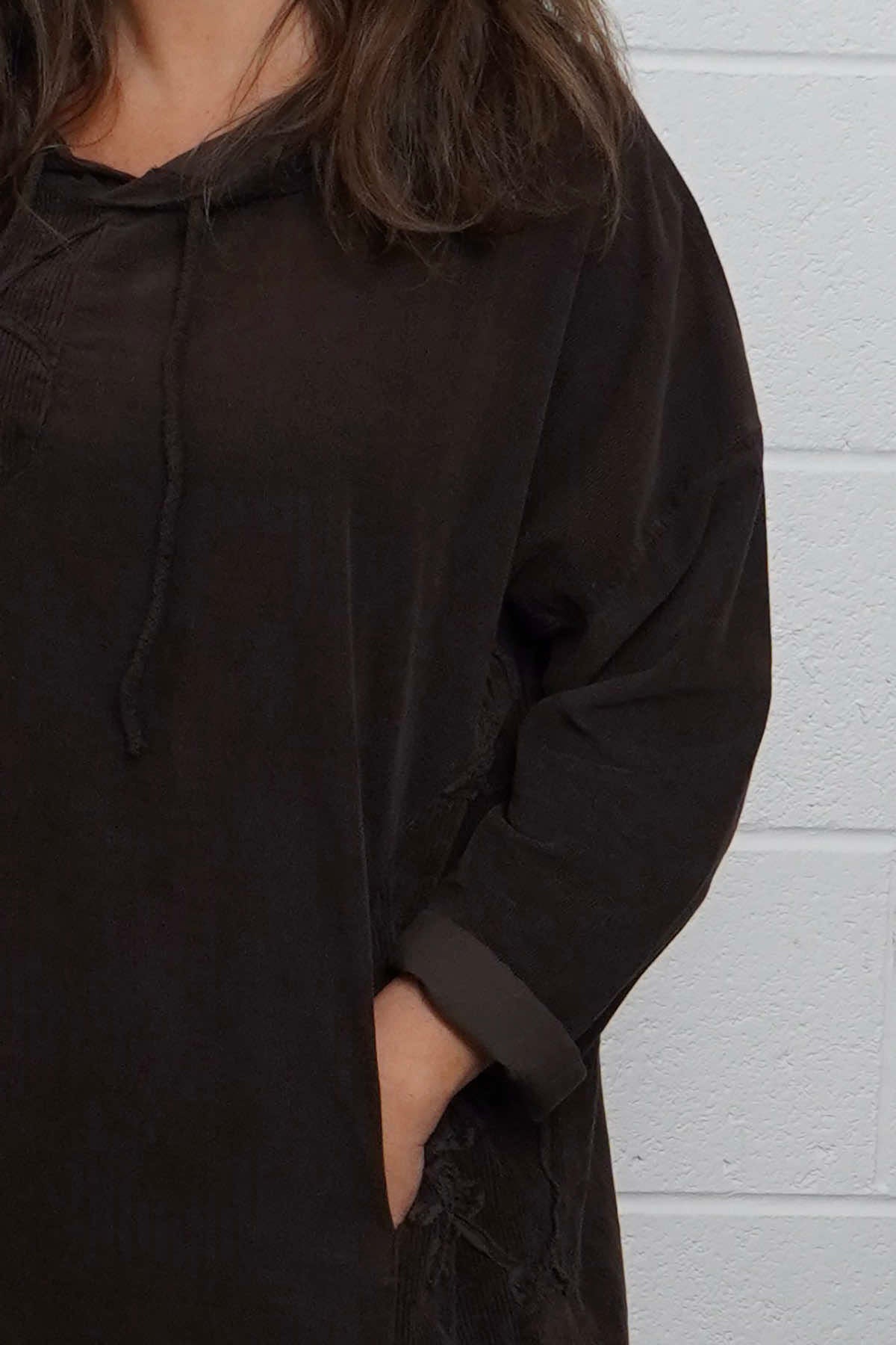 Devyn Hooded Needlecord Dress Cocoa