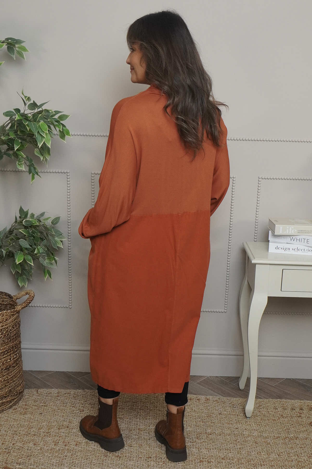 Libby Cowl Neck Cotton Dress Burnt Orange