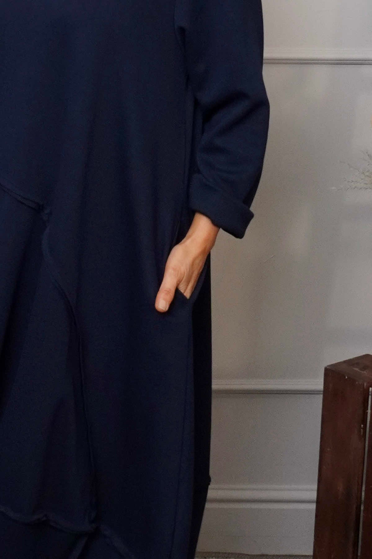 Edie Seam Detail Cotton Dress Navy