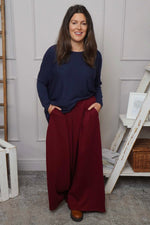 Trish Wide Leg Cotton Trousers Wine Wine - Trish Wide Leg Cotton Trousers Wine