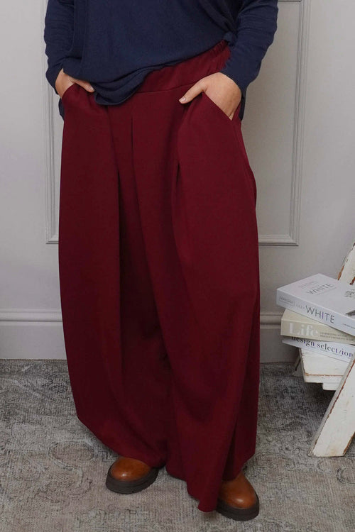 Trish Wide Leg Cotton Trousers Wine - Image 3