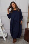 Edie Seam Detail Cotton Dress Navy