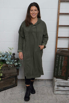 Devyn Hooded Needlecord Dress Khaki