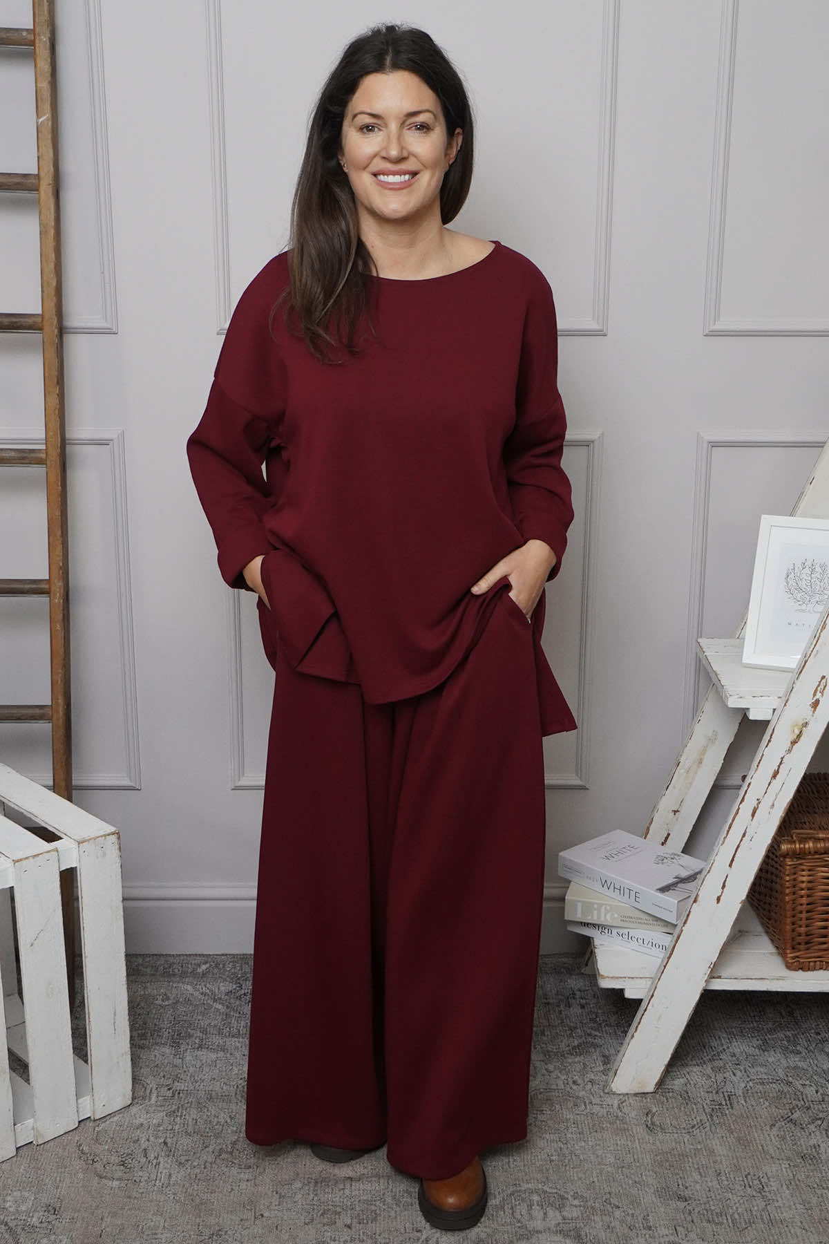 Charla Dipped Hem Cotton Top Wine