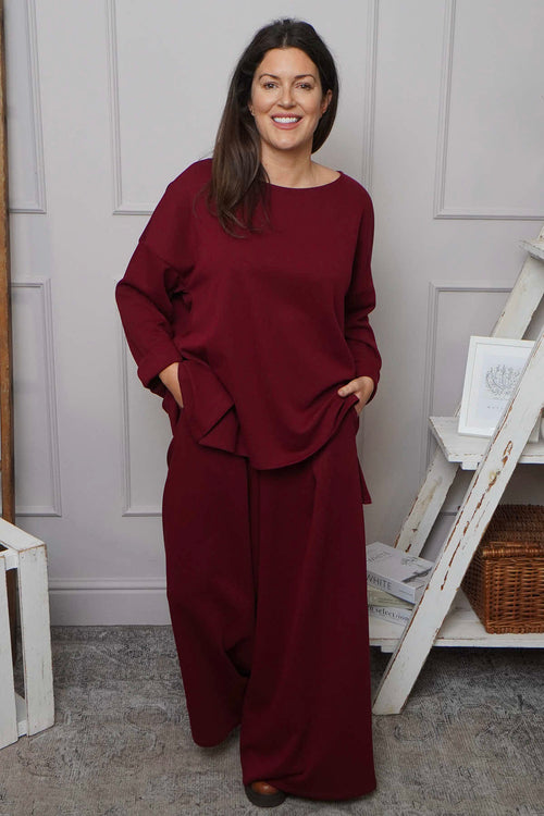 Charla Dipped Hem Cotton Top Wine - Image 3